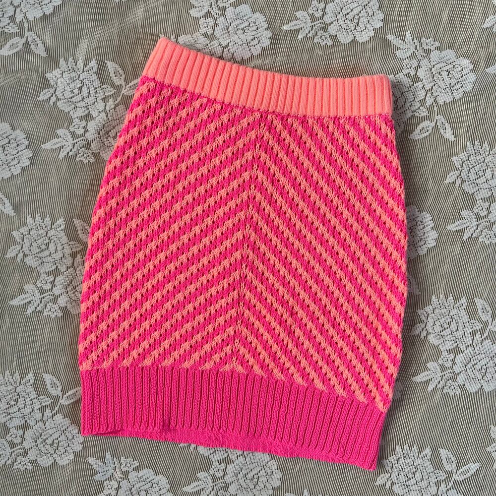 For Love & Lemons Pink Crochet Knit Mini Skirt Size Medium